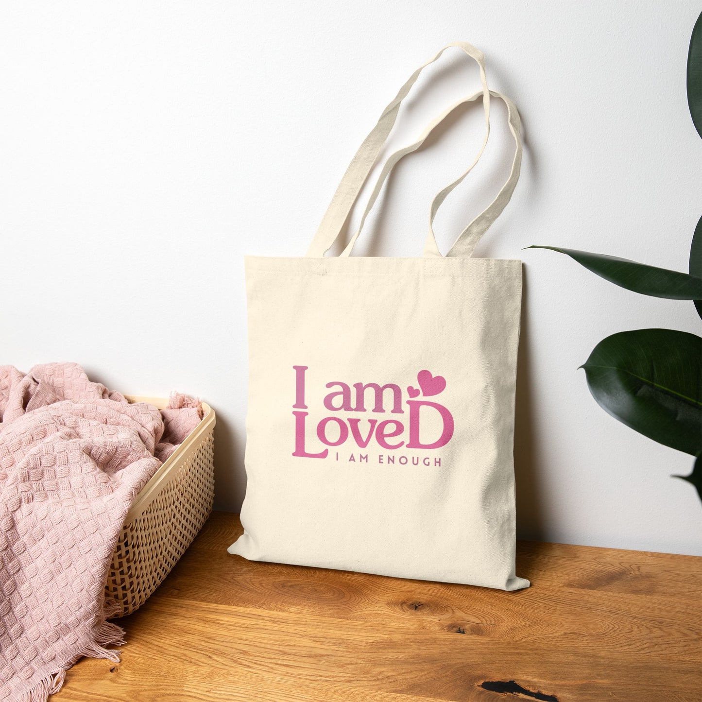 Inspirational Cotton Canvas Tote Bag - "I am Loved, I Am Enough"