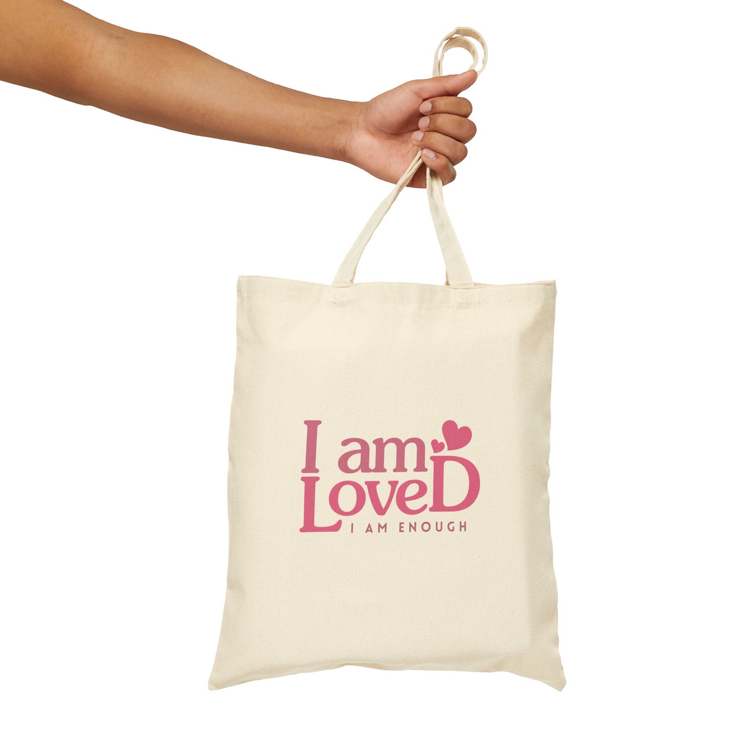 Inspirational Cotton Canvas Tote Bag - "I am Loved, I Am Enough"