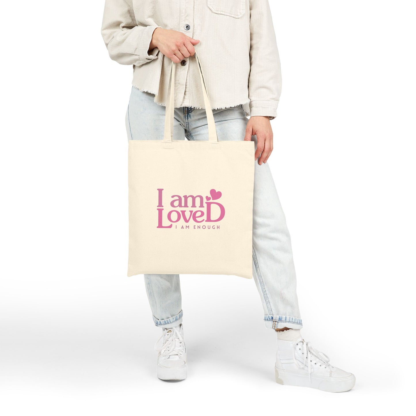Inspirational Cotton Canvas Tote Bag - "I am Loved, I Am Enough"