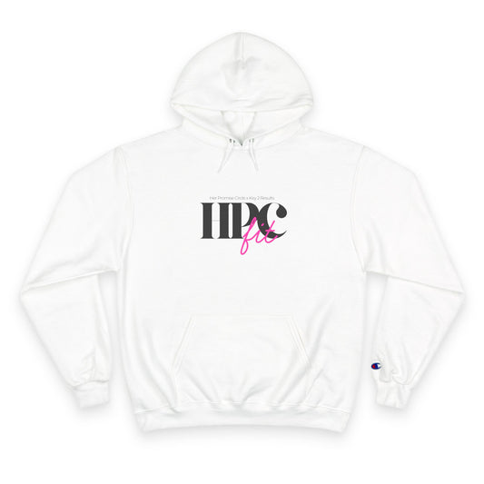 HPC FIT Champion Hoodie — HBCU Femme Graphic Hoodie (white, pink & black)
