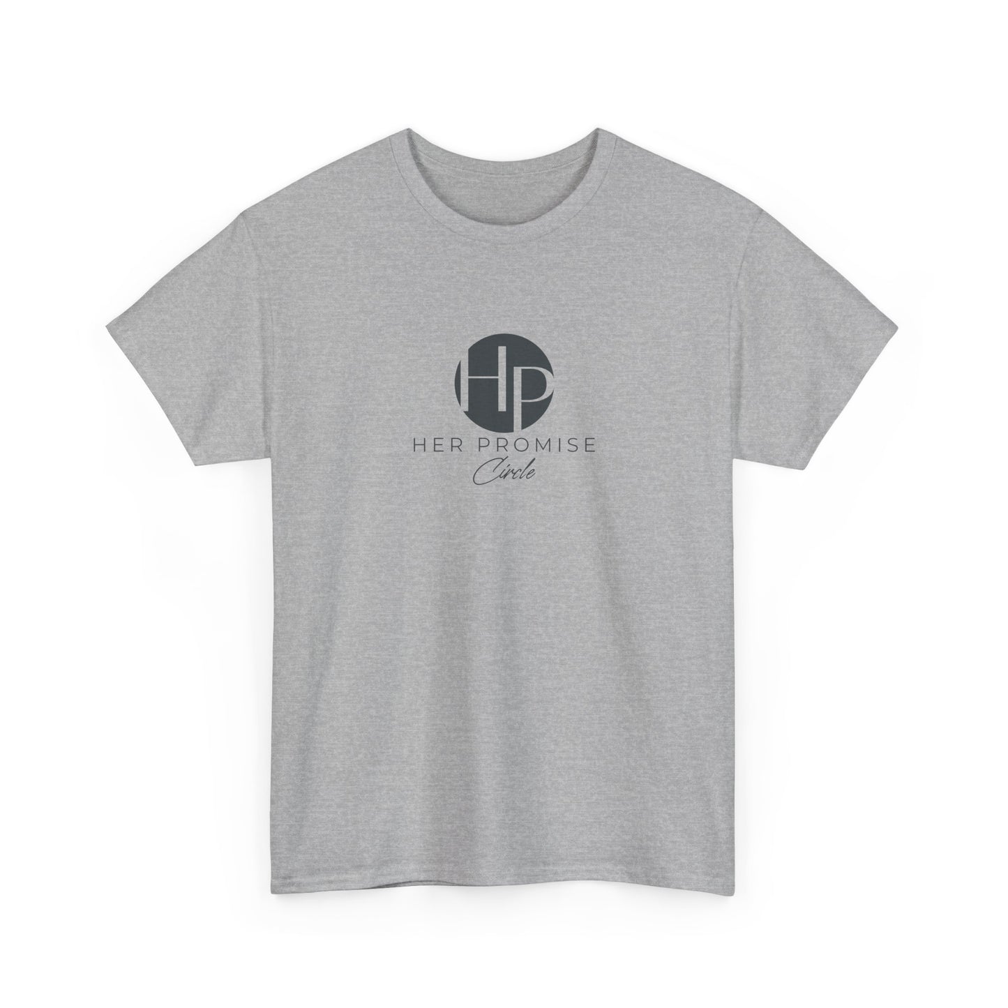 Her Promise Circle Color Logo Tee — Minimalist White Graphic T-Shirt