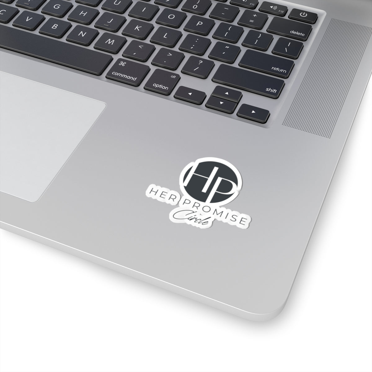 Her Promise Circle Logo Kiss-Cut Sticker — Minimal Monogram Laptop Decal