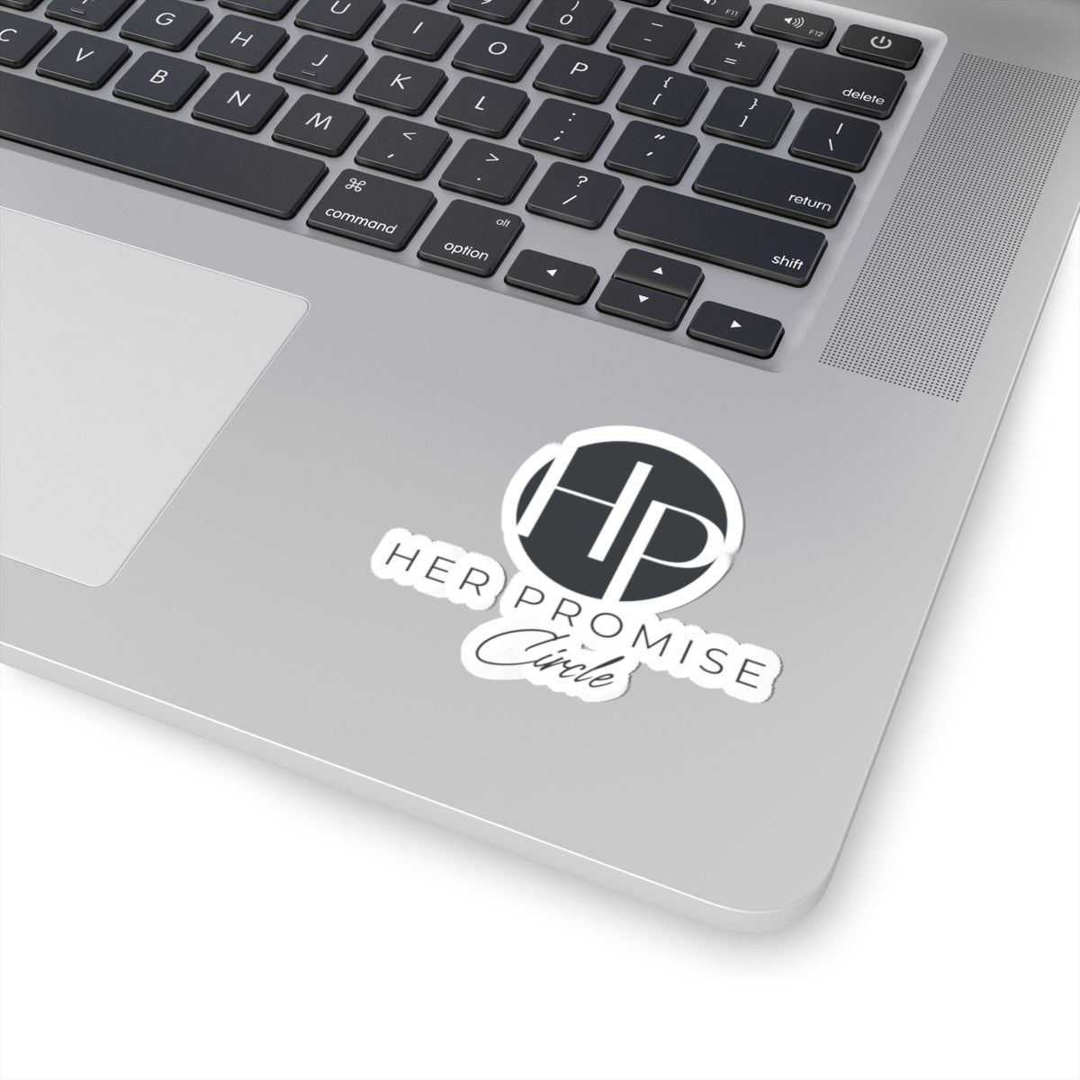 Her Promise Circle Logo Kiss-Cut Sticker — Minimal Monogram Laptop Decal