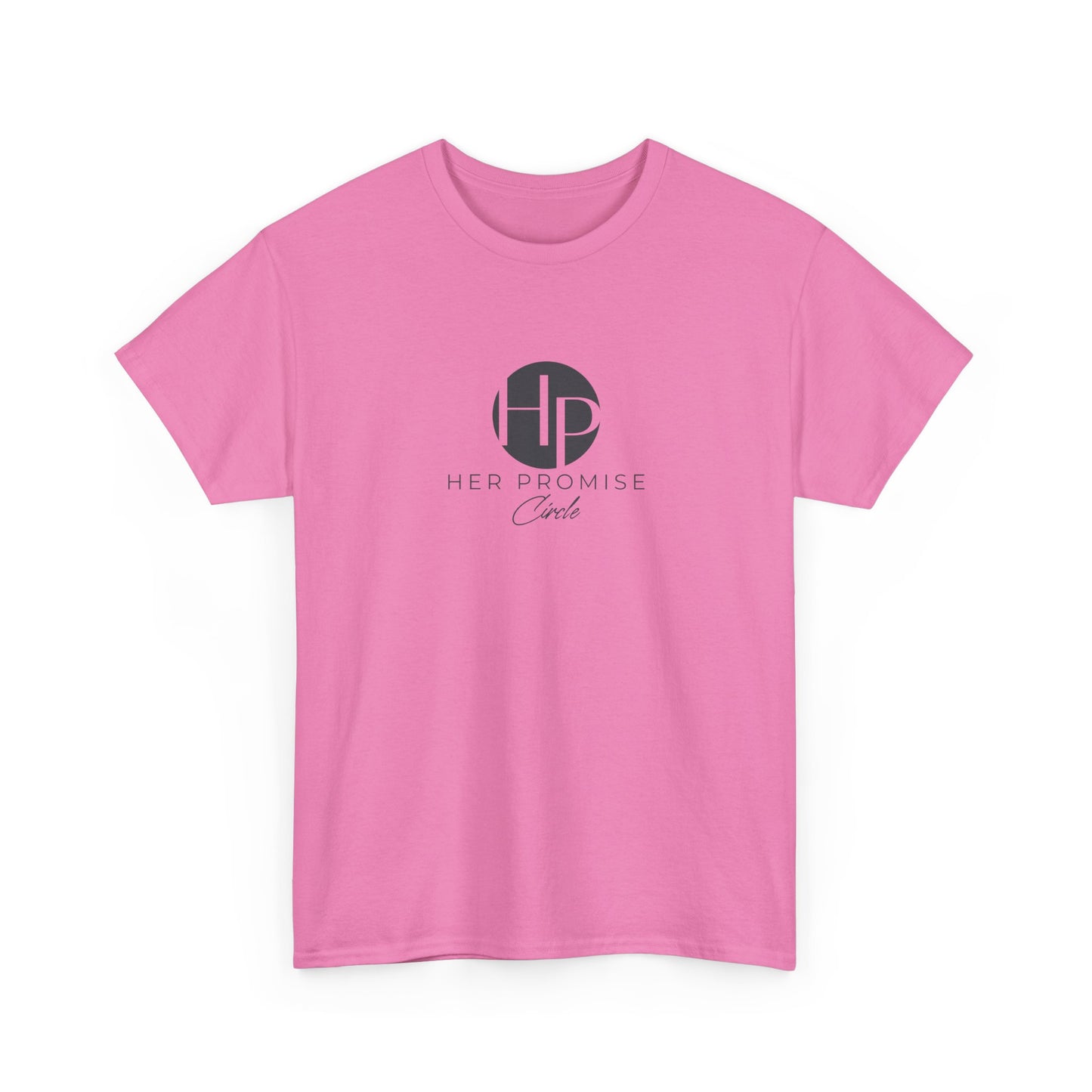 Her Promise Circle Color Logo Tee — Minimalist White Graphic T-Shirt