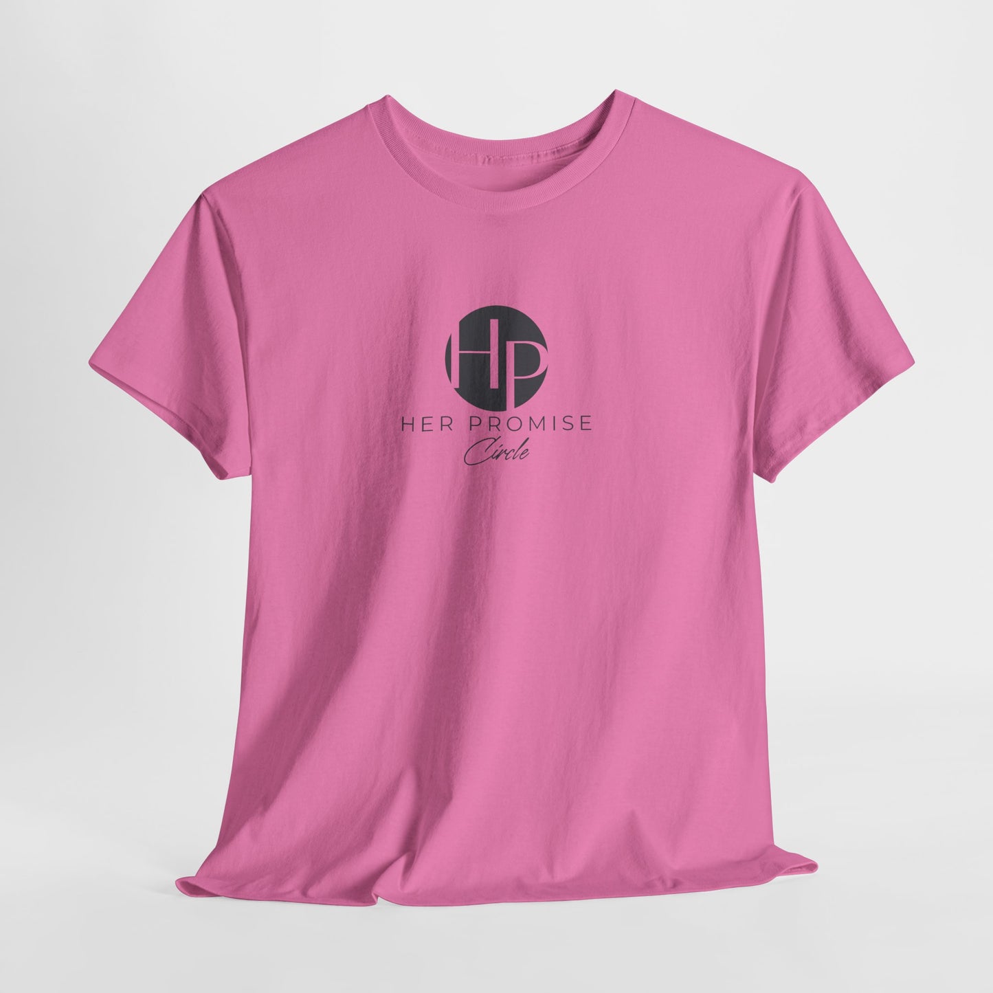 Her Promise Circle Color Logo Tee — Minimalist White Graphic T-Shirt