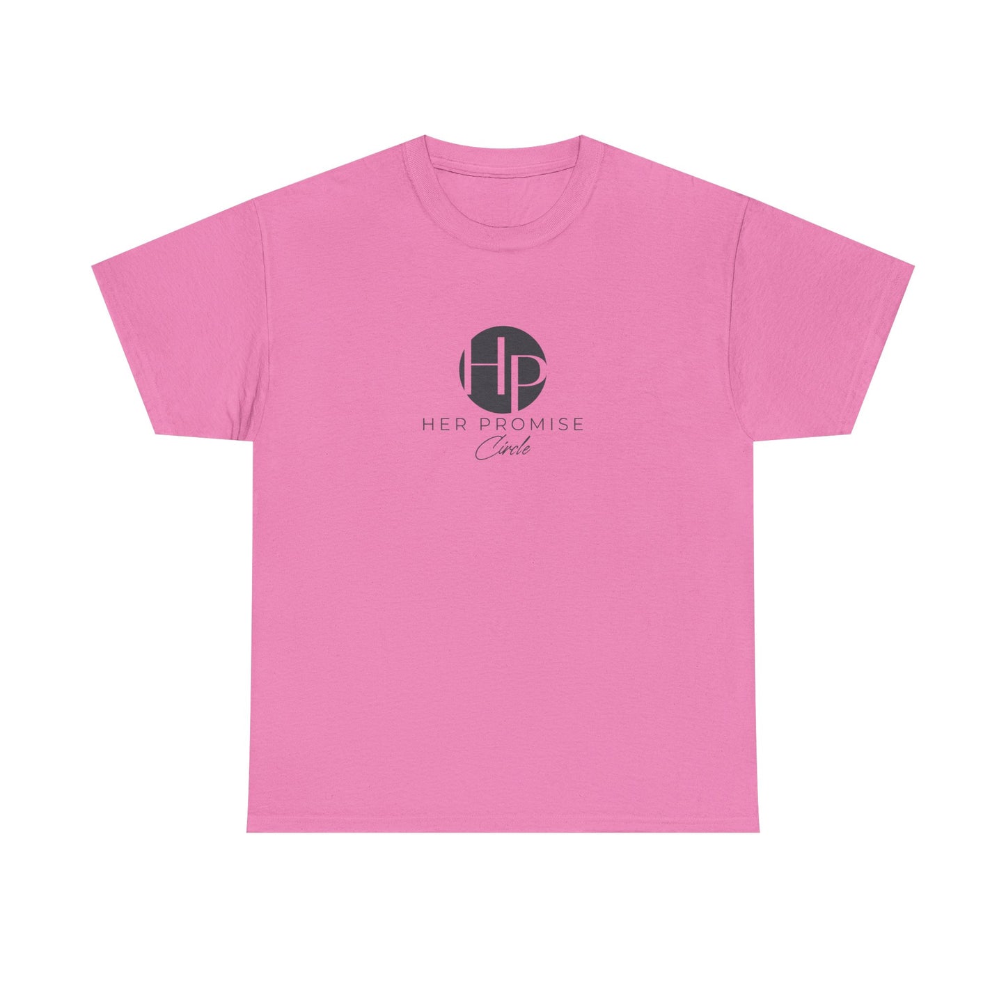 Her Promise Circle Color Logo Tee — Minimalist White Graphic T-Shirt