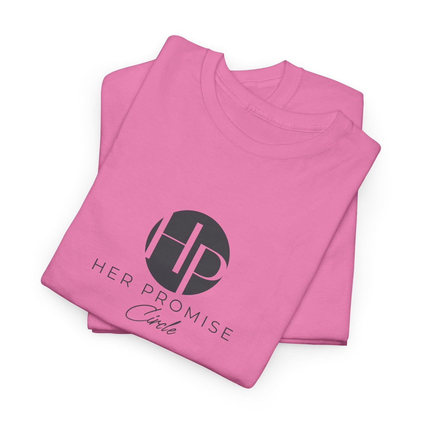 Her Promise Circle Color Logo Tee — Minimalist White Graphic T-Shirt