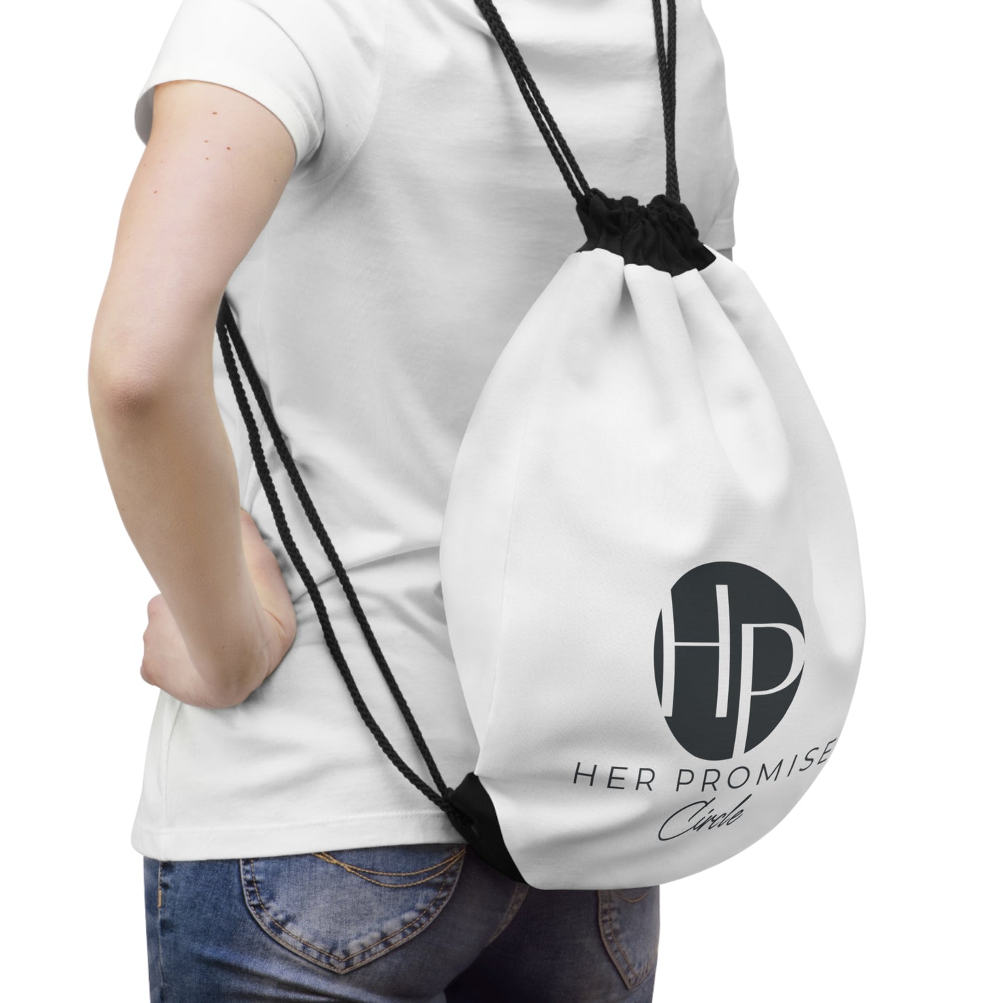 Her Promise Circle Drawstring Bag — Branded Logo Gym & Event Tote