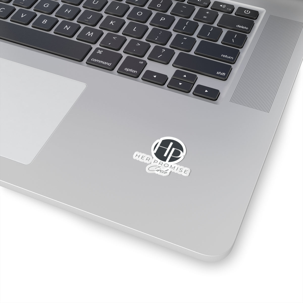Her Promise Circle Logo Kiss-Cut Sticker — Minimal Monogram Laptop Decal