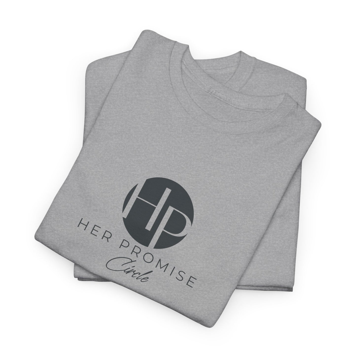 Her Promise Circle Color Logo Tee — Minimalist White Graphic T-Shirt