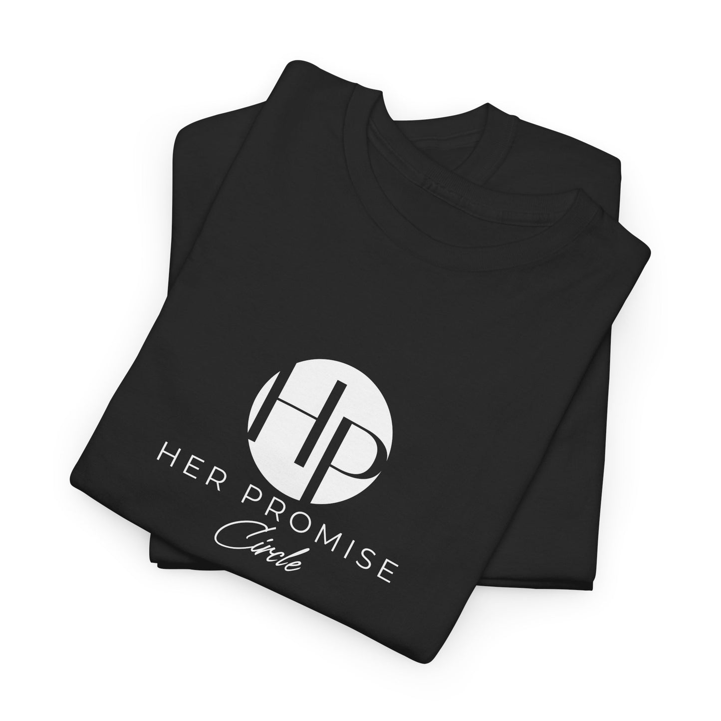 Her Promise Circle Color Logo Tee — Minimalist White Graphic T-Shirt